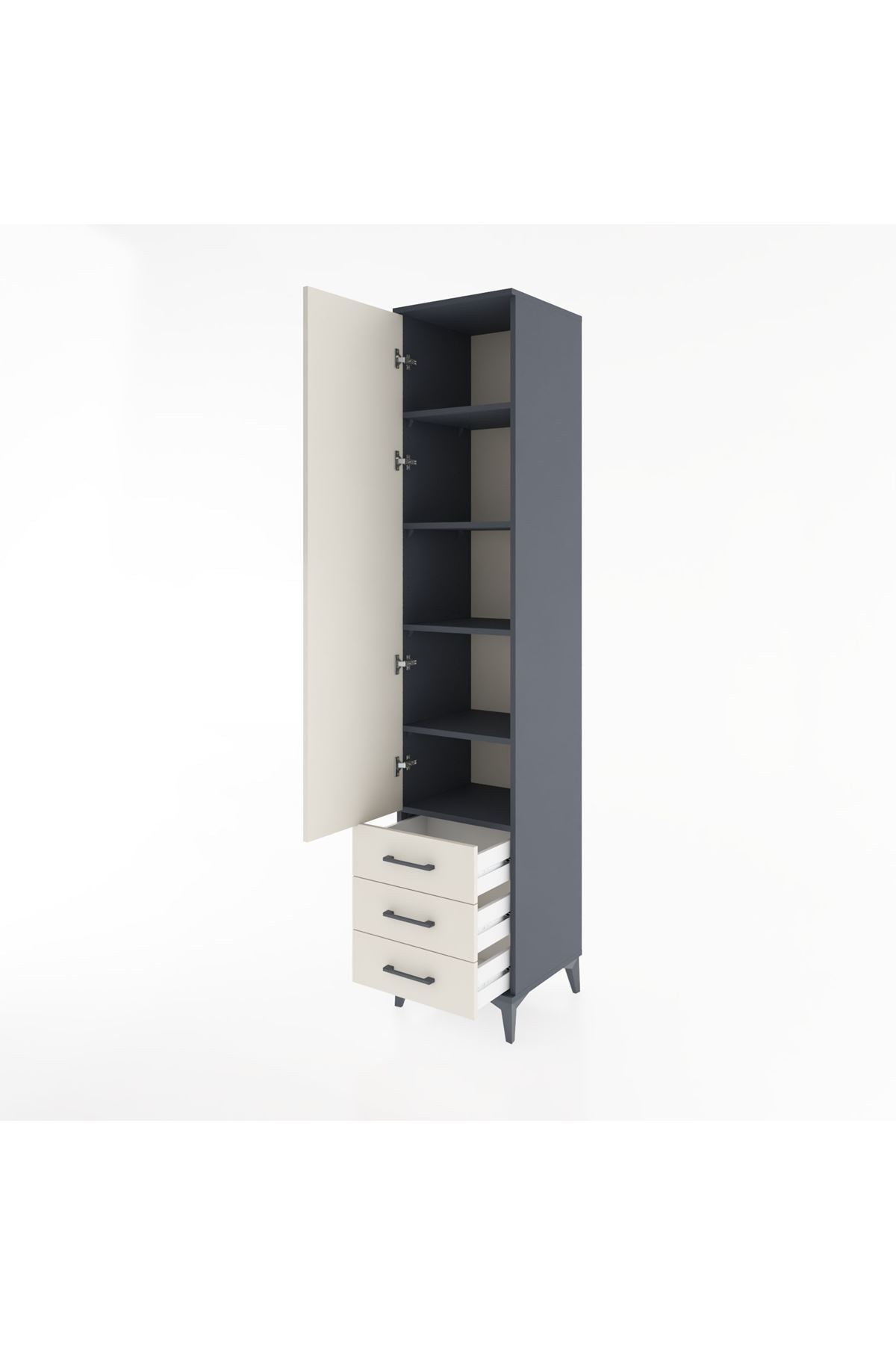 Hyperion Dolap 5 Raflı 3 Çekmeceli Tek Kapaklı 44x44x221 Antrasit-Aytaşı