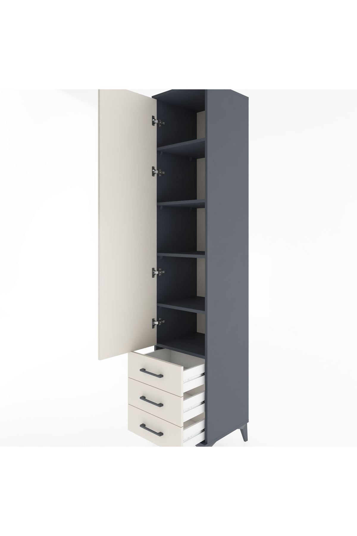 Hyperion Dolap 5 Raflı 3 Çekmeceli Tek Kapaklı 44x44x221 Antrasit-Aytaşı