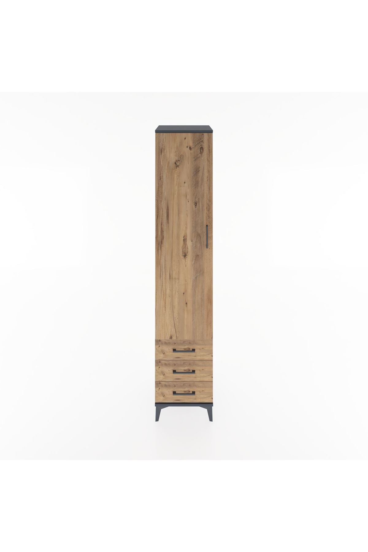 Hyperion Dolap 5 Raflı 3 Çekmeceli Tek Kapaklı 44x44x221 Antrasit-Çam