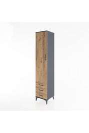 Hyperion Dolap 5 Raflı 3 Çekmeceli Tek Kapaklı 44x44x221 Antrasit-Çam