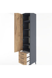 Hyperion Dolap 5 Raflı 3 Çekmeceli Tek Kapaklı 44x44x221 Antrasit-Çam