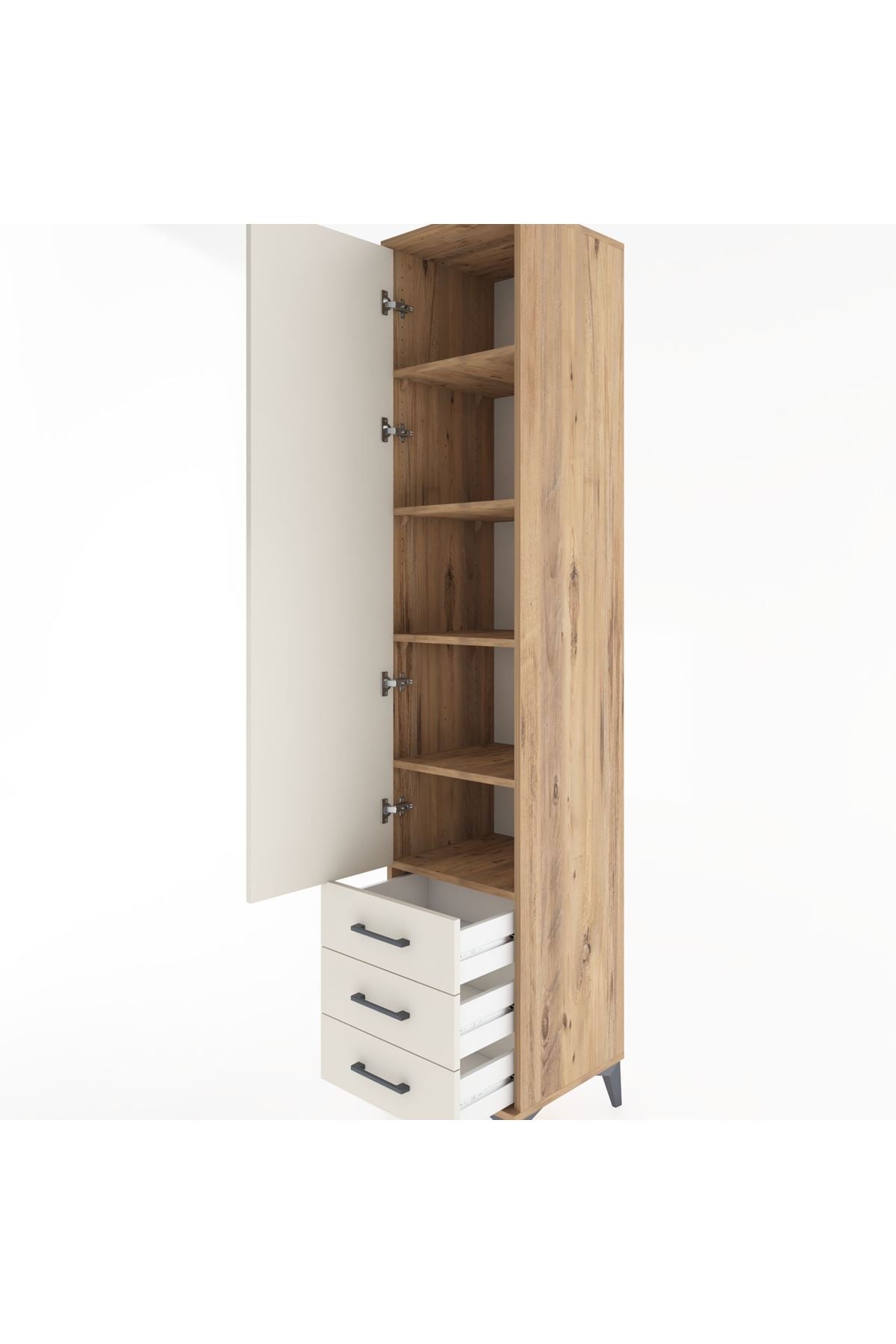 Hyperion Dolap 5 Raflı 3 Çekmeceli Tek Kapaklı 44x44x221 Çam-Aytaşı