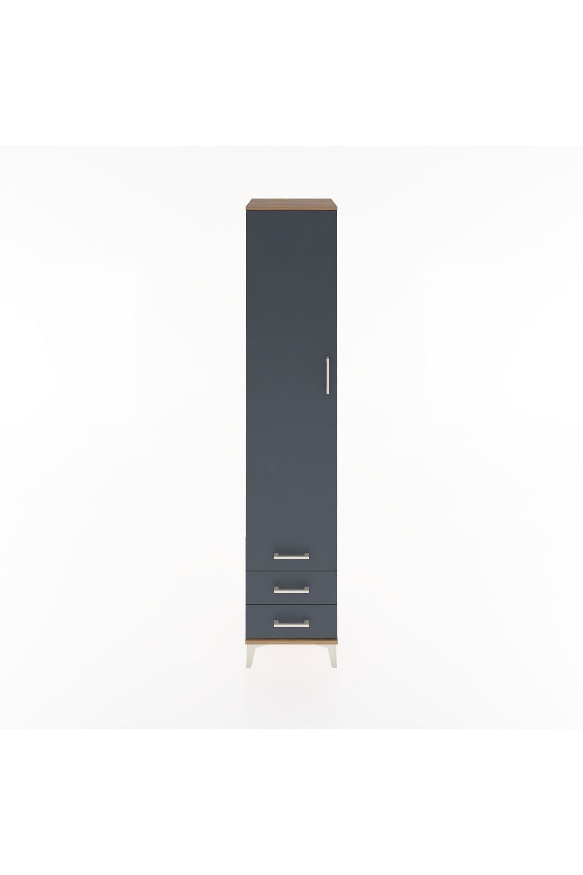 Hyperion Dolap 5 Raflı 3 Çekmeceli Tek Kapaklı 44x44x221 Çam-Antrasit