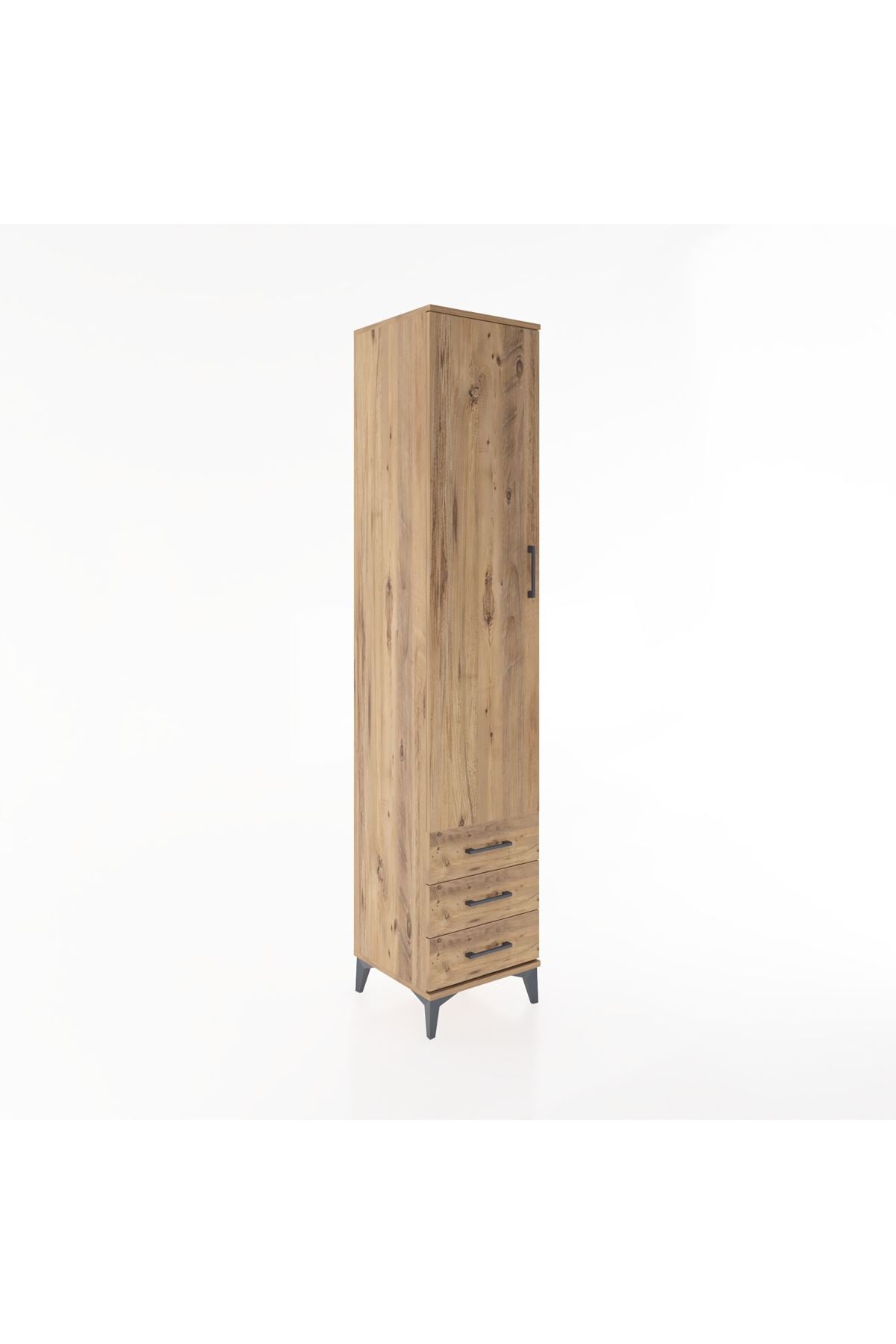 Hyperion Dolap 5 Raflı 3 Çekmeceli Tek Kapaklı 44x44x221 Çam-Çam