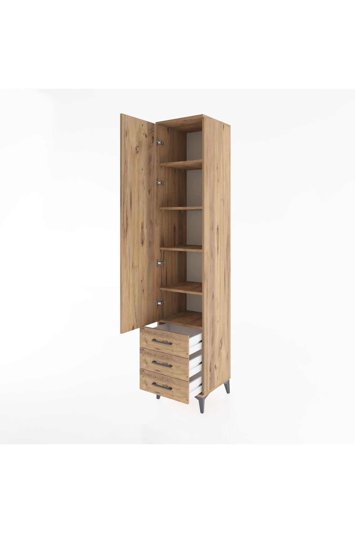 Hyperion Dolap 5 Raflı 3 Çekmeceli Tek Kapaklı 44x44x221 Çam-Çam