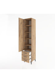 Hyperion Dolap 5 Raflı 3 Çekmeceli Tek Kapaklı 44x44x221 Çam-Çam