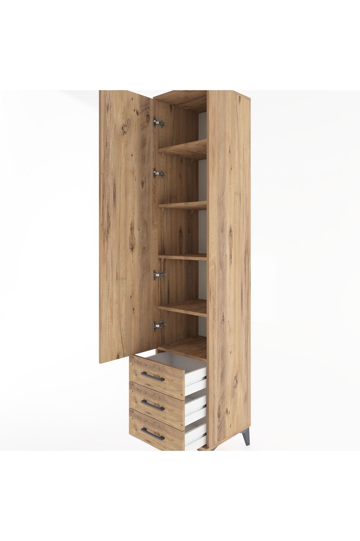 Hyperion Dolap 5 Raflı 3 Çekmeceli Tek Kapaklı 44x44x221 Çam-Çam