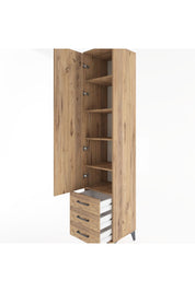 Hyperion Dolap 5 Raflı 3 Çekmeceli Tek Kapaklı 44x44x221 Çam-Çam