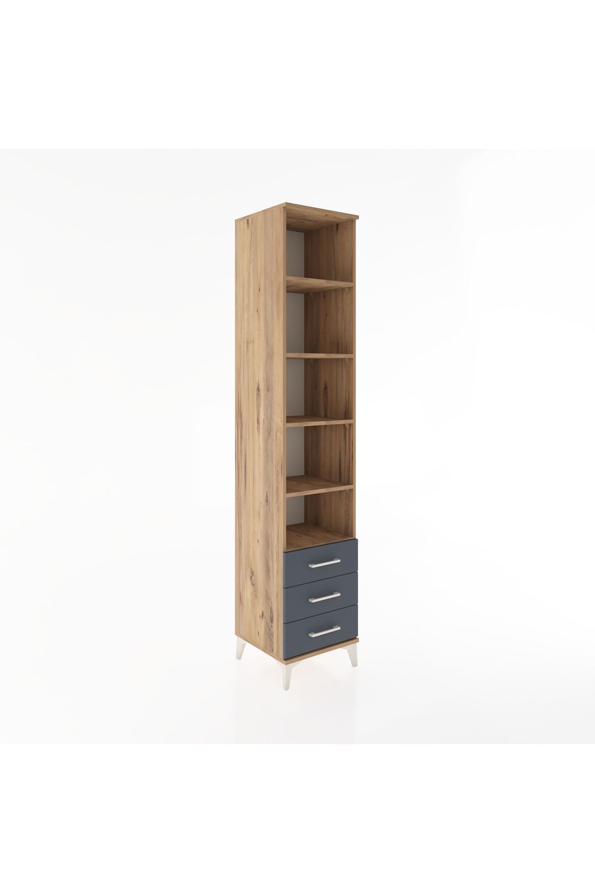 Hyperion Dolap 5 Raflı 3 Çekmeceli 44x44x221 Çam-Antrasit