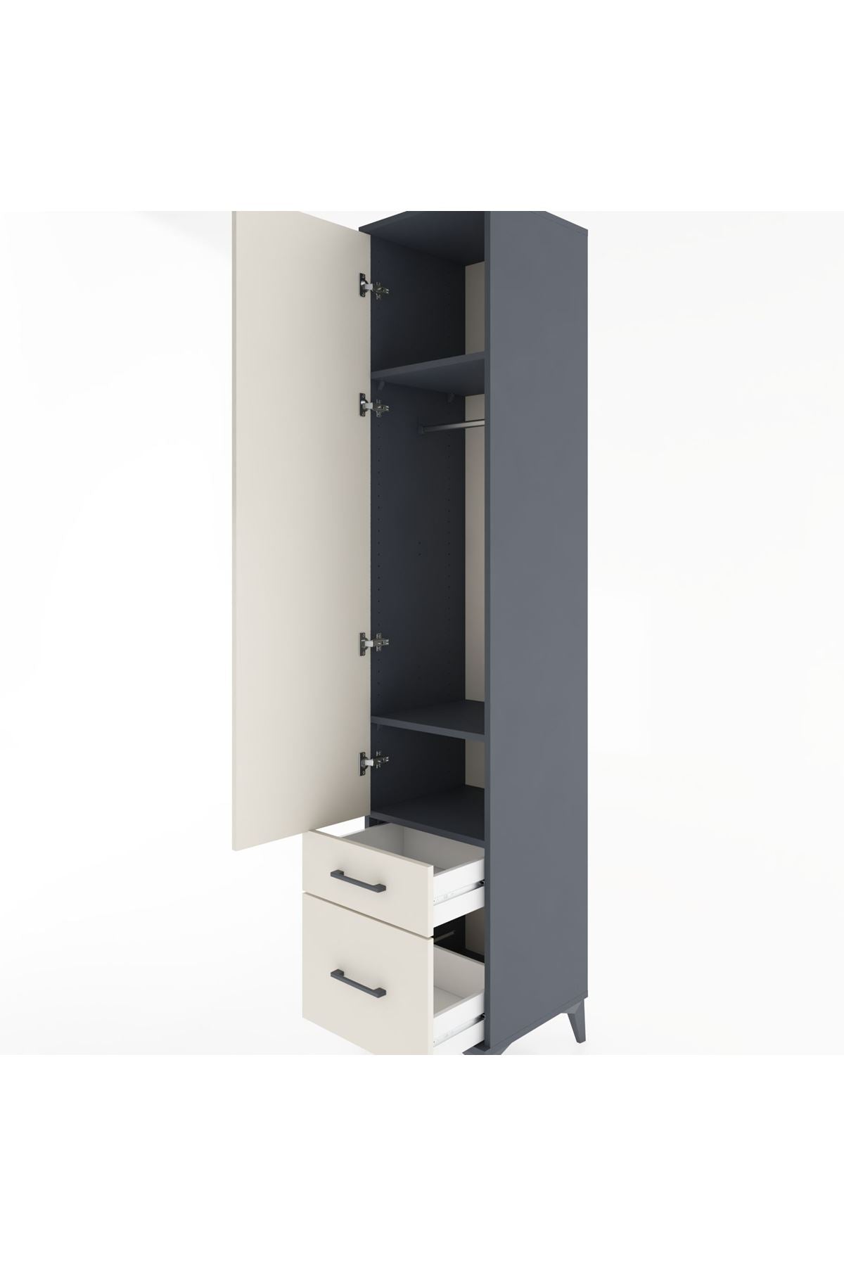 Hyperion Dolap 3 Raflı 2 Çekmeceli Tek Askılı 44x44x221 Antrasit-Aytaşı