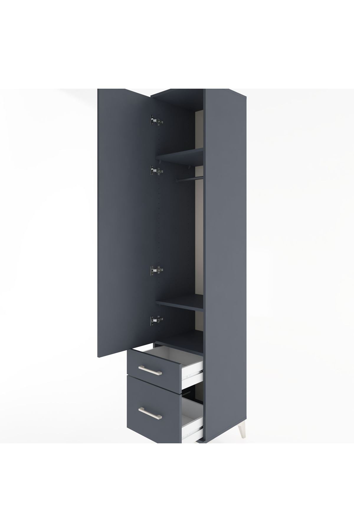 Hyperion Dolap 3 Raflı 2 Çekmeceli Tek Askılı 44x44x221 Antrasit-Antrasit