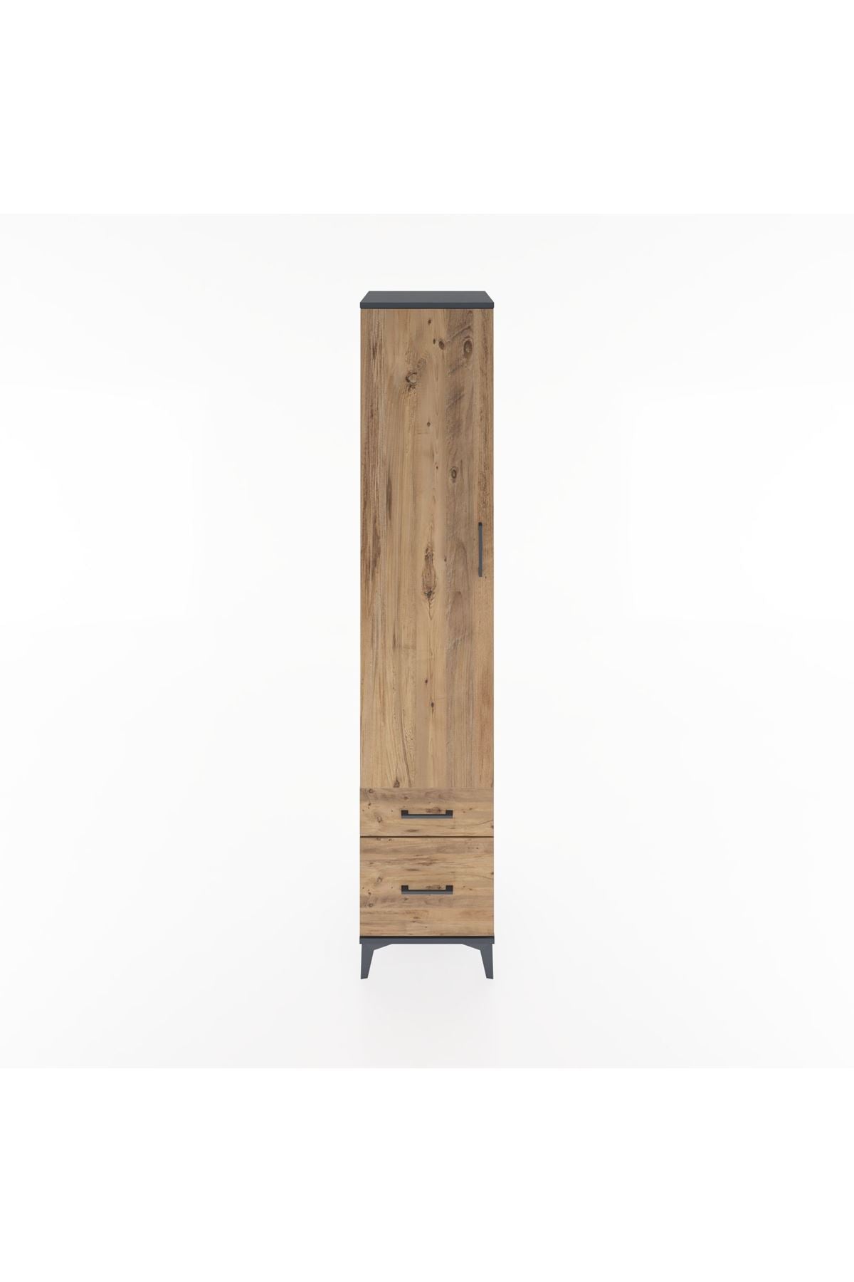 Hyperion Dolap 3 Raflı 2 Çekmeceli Tek Askılı 44x44x221 Antrasit-Çam