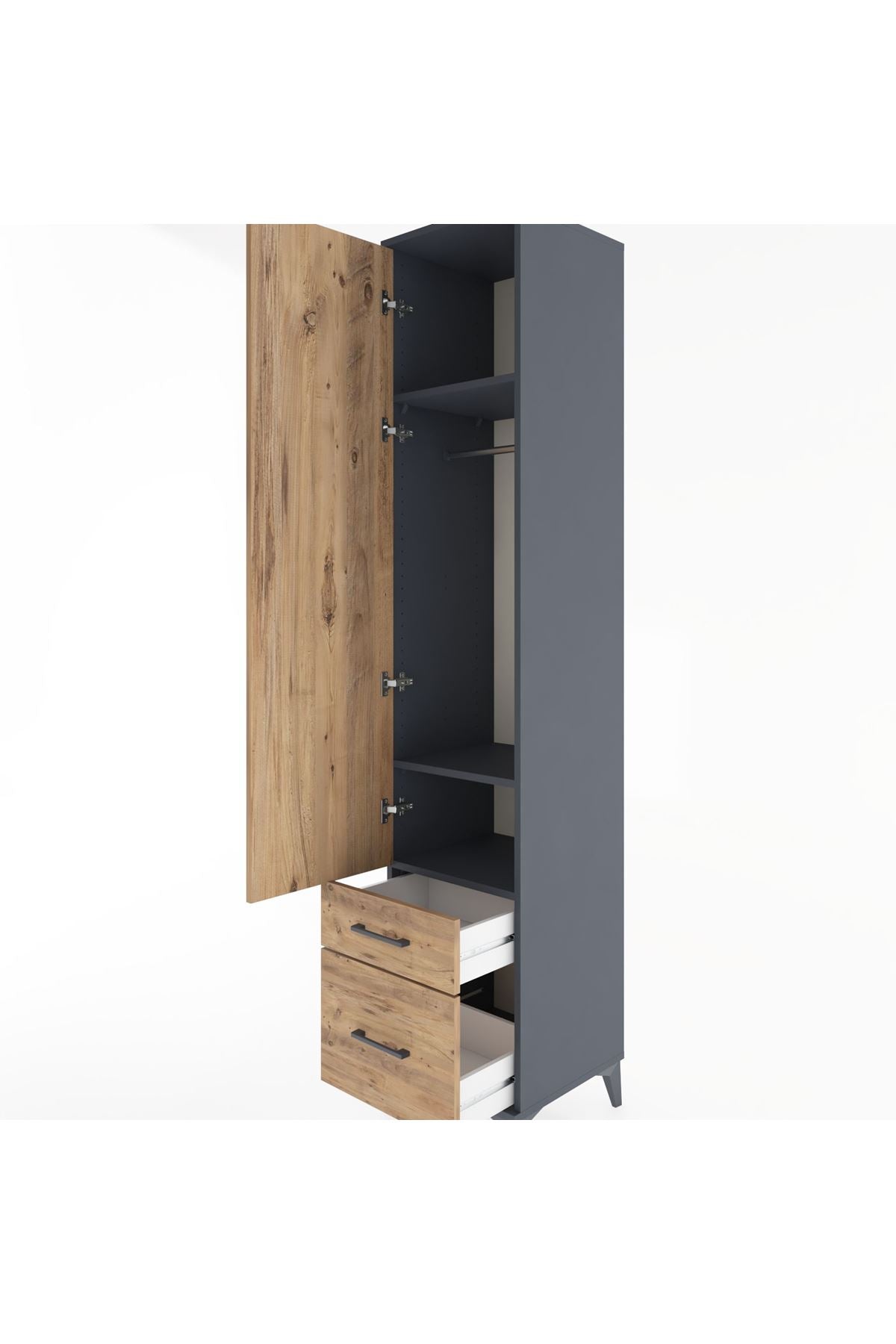 Hyperion Dolap 3 Raflı 2 Çekmeceli Tek Askılı 44x44x221 Antrasit-Çam