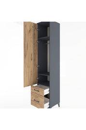 Hyperion Dolap 3 Raflı 2 Çekmeceli Tek Askılı 44x44x221 Antrasit-Çam