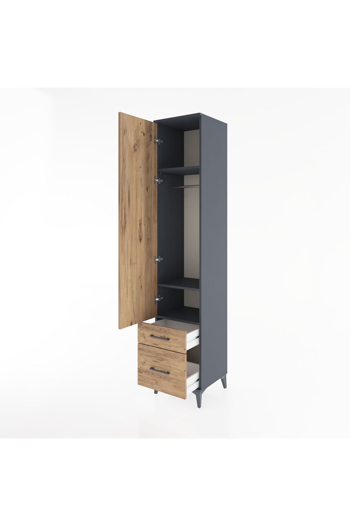 Hyperion Dolap 3 Raflı 2 Çekmeceli Tek Askılı 44x44x221 Antrasit-Çam