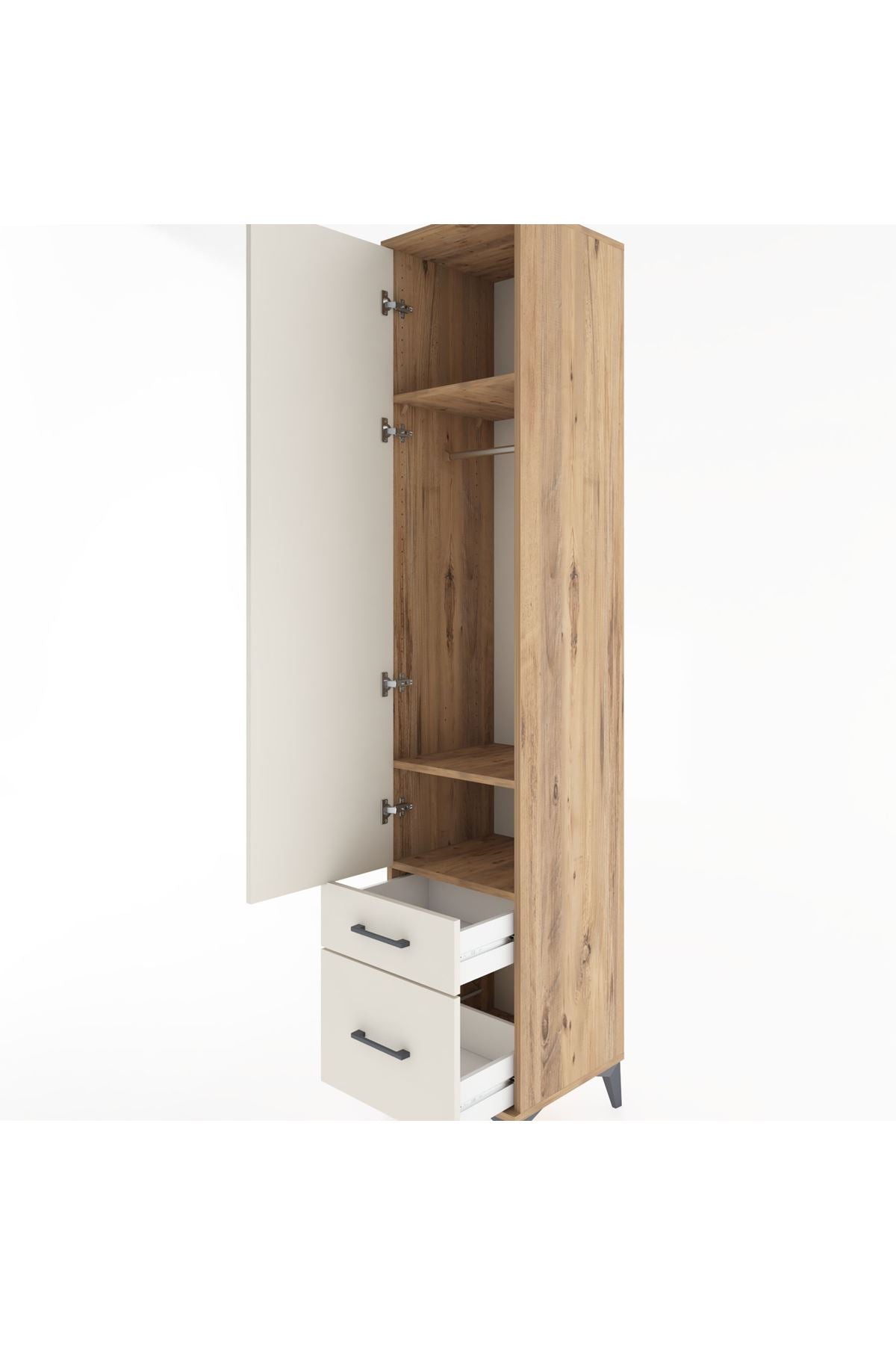 Hyperion Dolap 3 Raflı 2 Çekmeceli Tek Askılı 44x44x221 Çam-Aytaşı