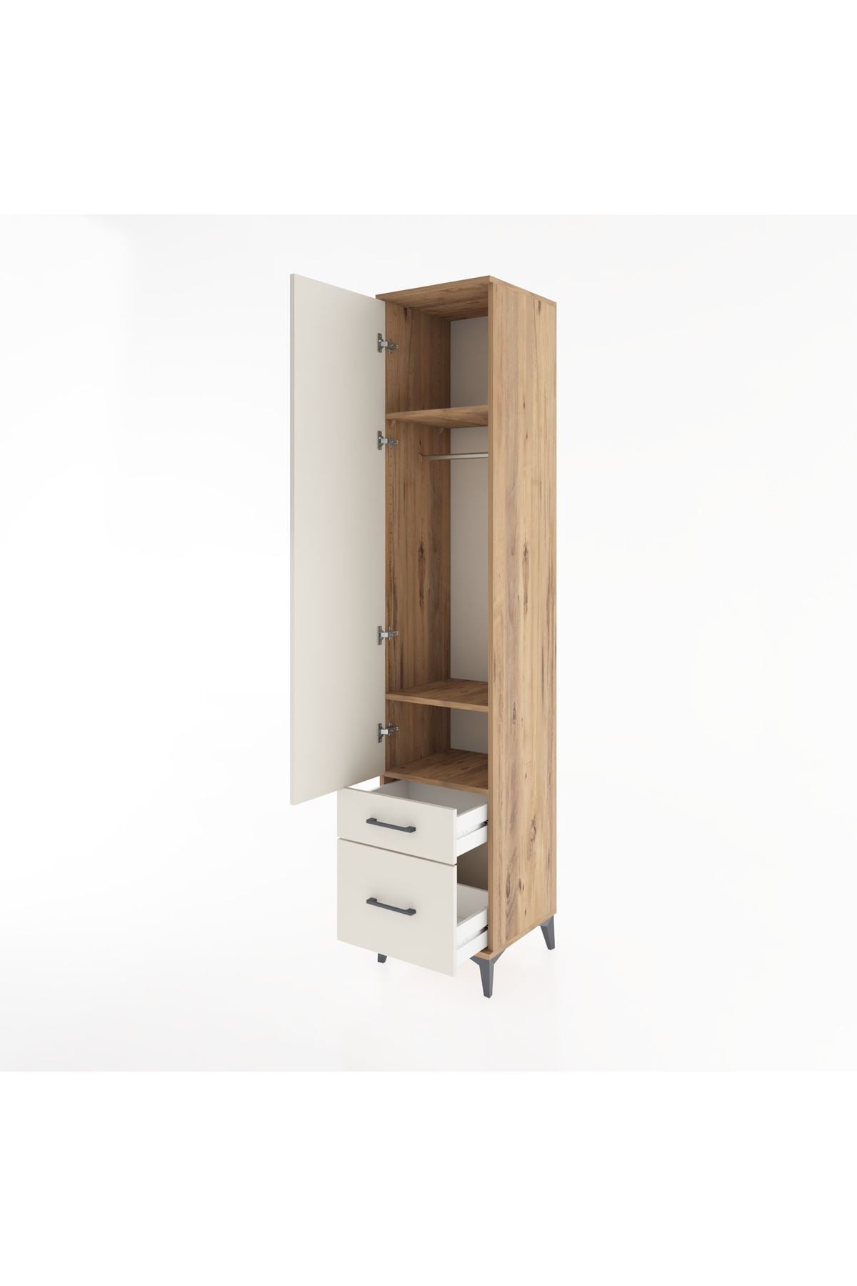 Hyperion Dolap 3 Raflı 2 Çekmeceli Tek Askılı 44x44x221 Çam-Aytaşı