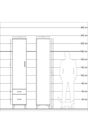 Hyperion Dolap 3 Raflı 2 Çekmeceli Tek Askılı 44x44x221 Çam-Aytaşı