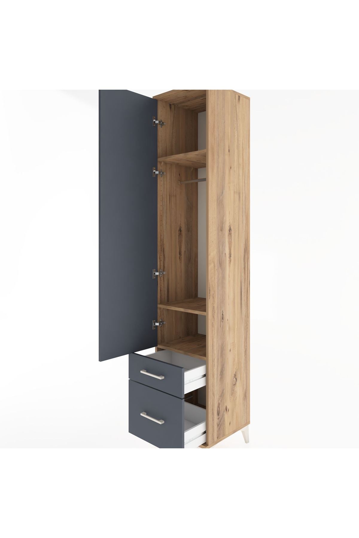 Hyperion Dolap 3 Raflı 2 Çekmeceli Tek Askılı 44x44x221 Çam-Antrasit