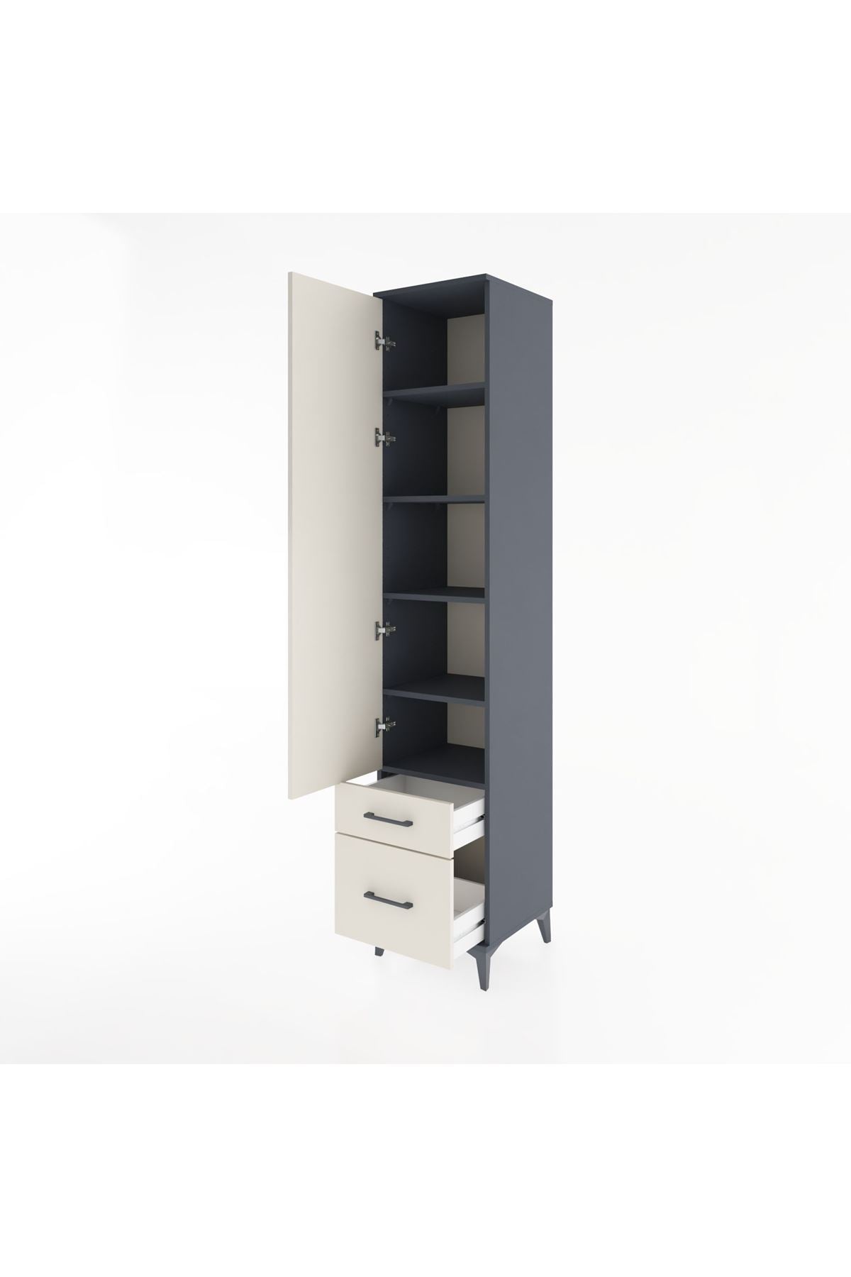 Hyperion Dolap 5 Raflı 2 Çekmeceli Tek Kapaklı 44x44x221 Antrasit-Aytaşı