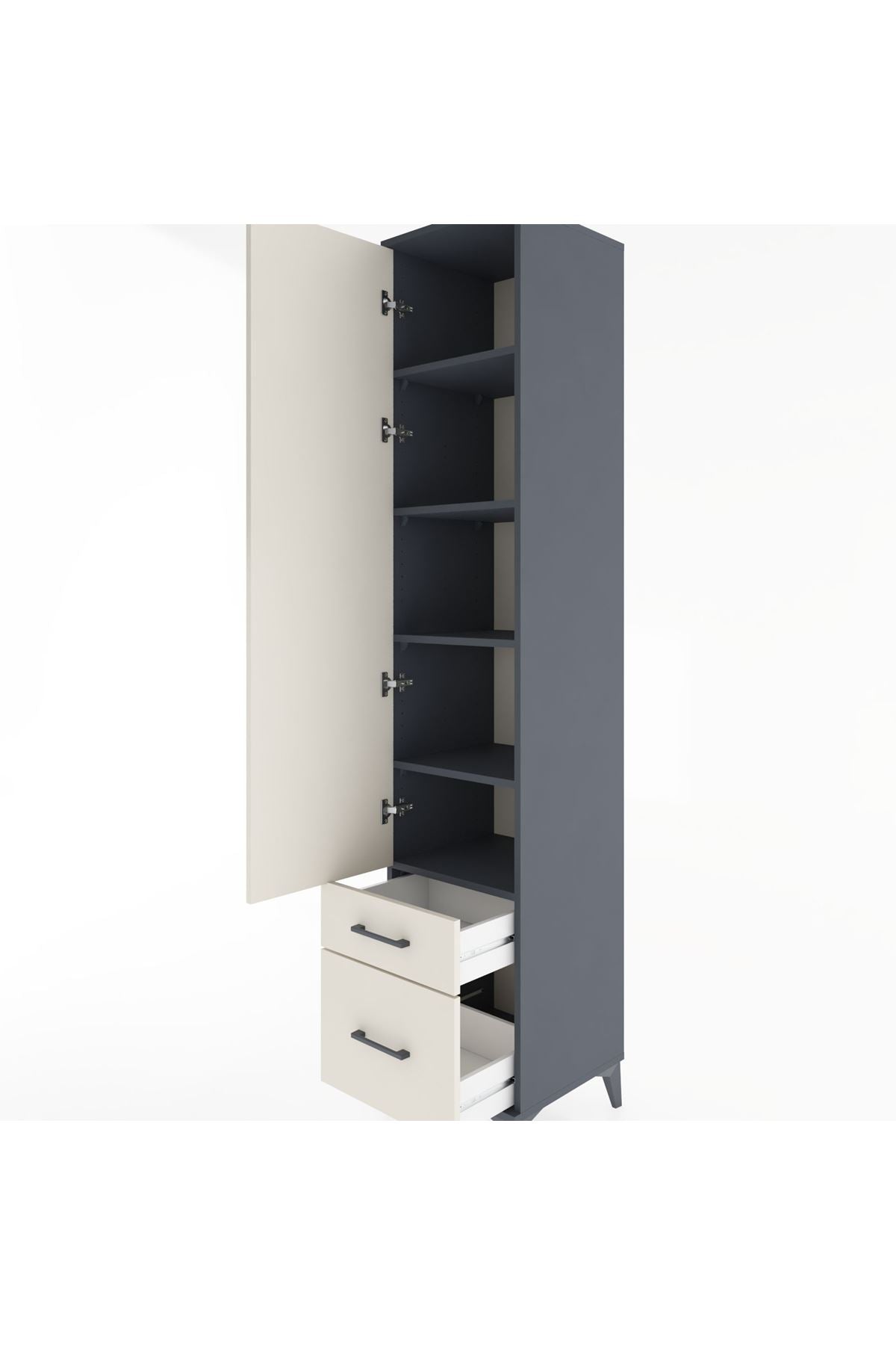 Hyperion Dolap 5 Raflı 2 Çekmeceli Tek Kapaklı 44x44x221 Antrasit-Aytaşı