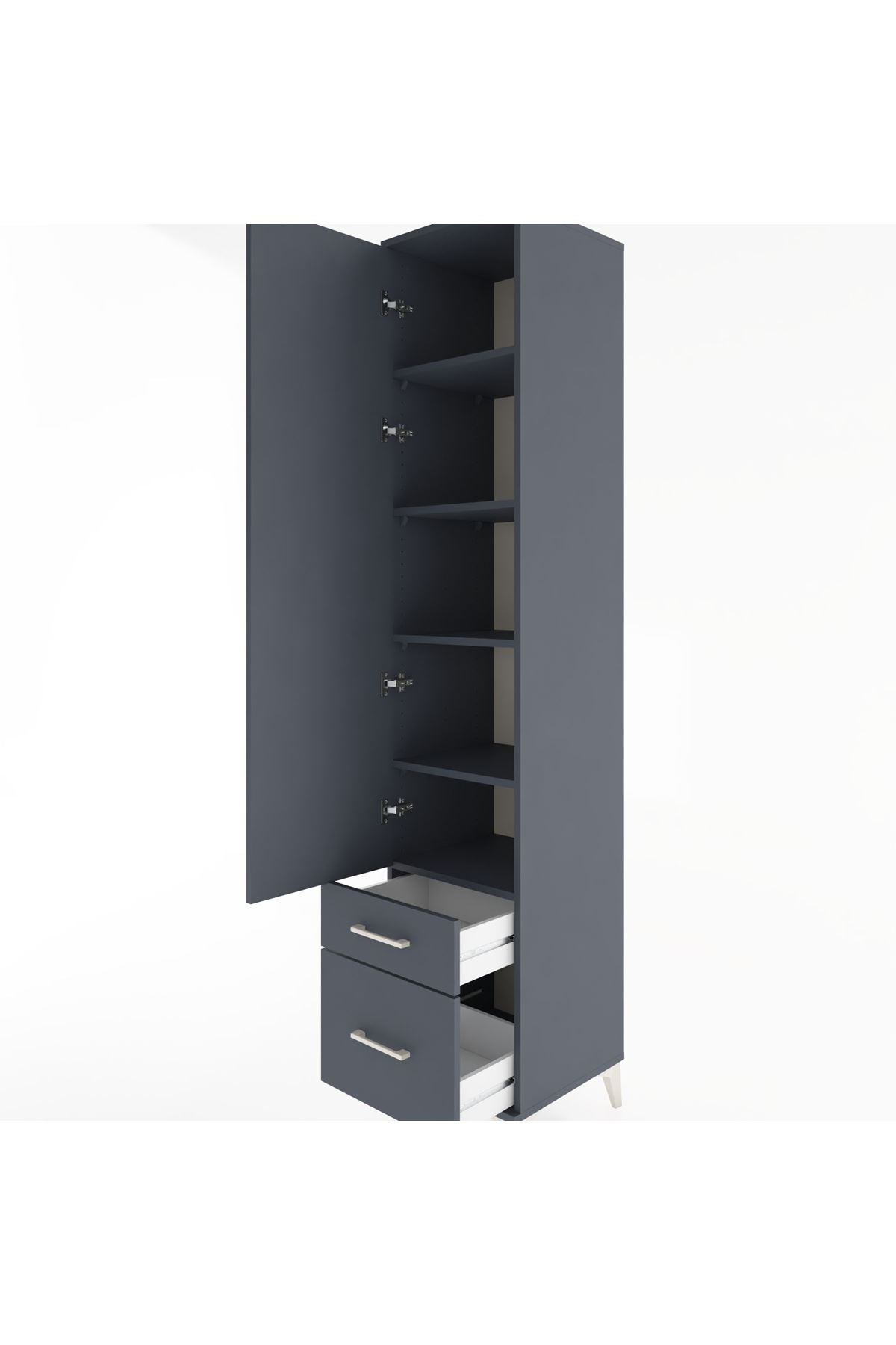 Hyperion Dolap 5 Raflı 2 Çekmeceli Tek Kapaklı 44x44x221 Antrasit-Antrasit