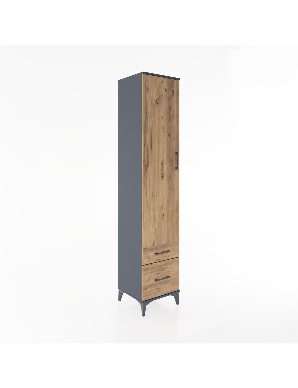 Hyperion Dolap 5 Raflı 2 Çekmeceli Tek Kapaklı 44x44x221 Antrasit-Çam