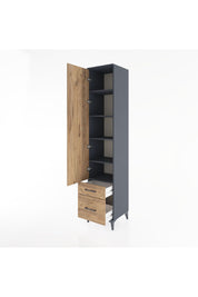 Hyperion Dolap 5 Raflı 2 Çekmeceli Tek Kapaklı 44x44x221 Antrasit-Çam