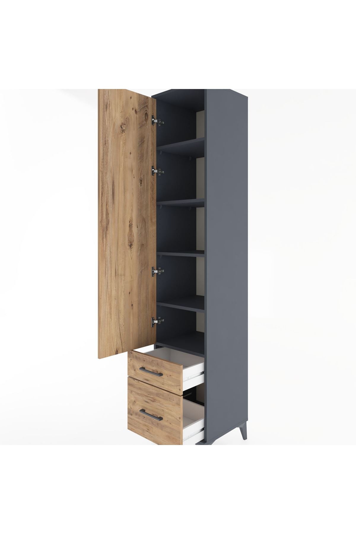 Hyperion Dolap 5 Raflı 2 Çekmeceli Tek Kapaklı 44x44x221 Antrasit-Çam