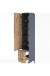 Hyperion Dolap 5 Raflı 2 Çekmeceli Tek Kapaklı 44x44x221 Antrasit-Çam