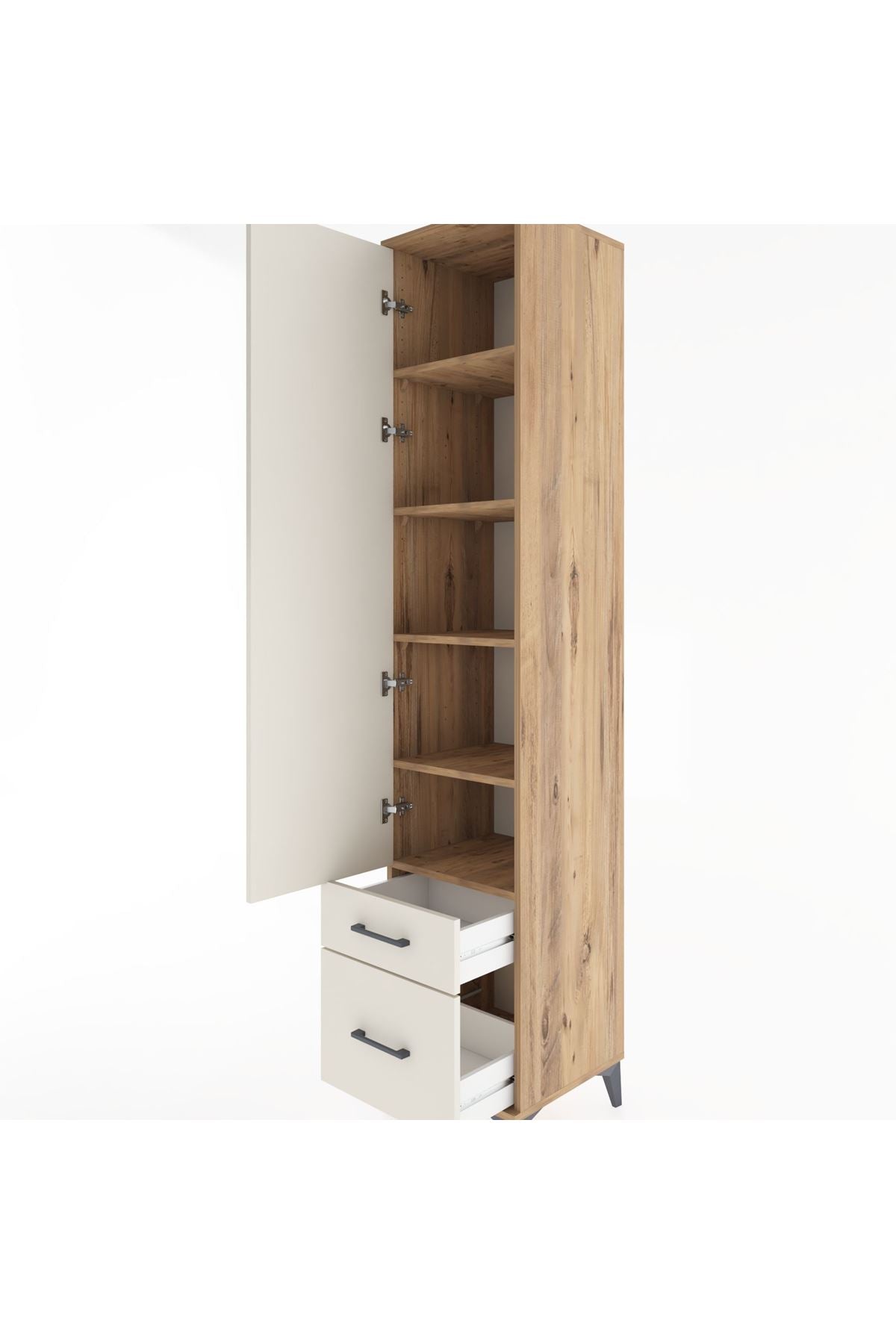 Hyperion Dolap 5 Raflı 2 Çekmeceli Tek Kapaklı 44x44x221 Çam-Aytaşı