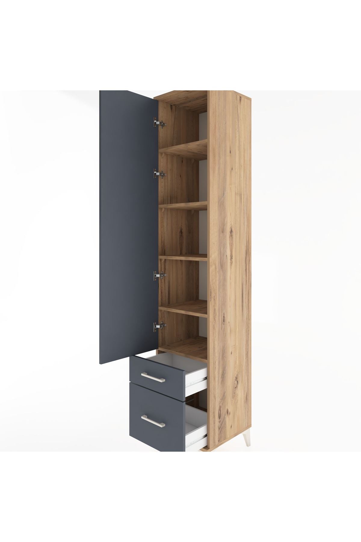 Hyperion Dolap 5 Raflı 2 Çekmeceli Tek Kapaklı 44x44x221 Çam-Antrasit