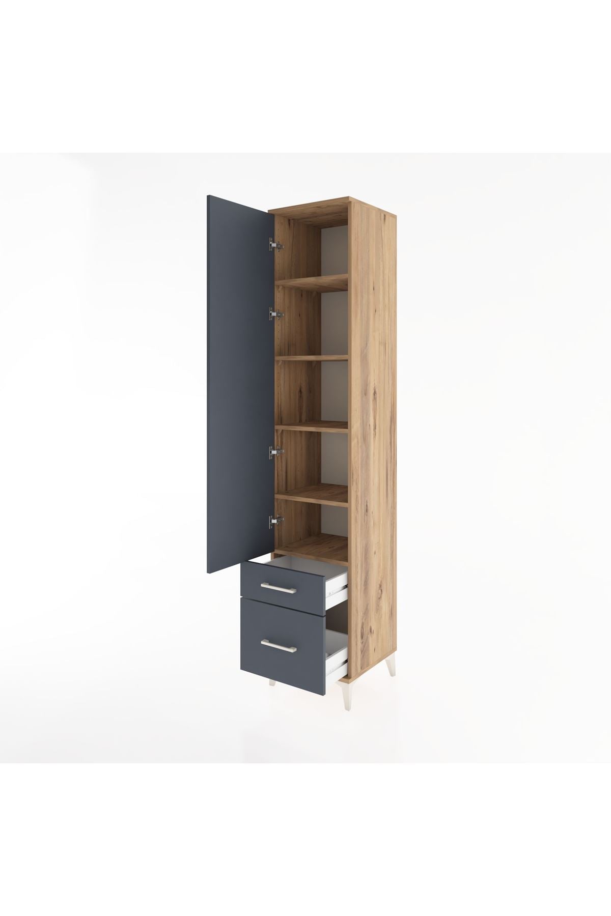 Hyperion Dolap 5 Raflı 2 Çekmeceli Tek Kapaklı 44x44x221 Çam-Antrasit