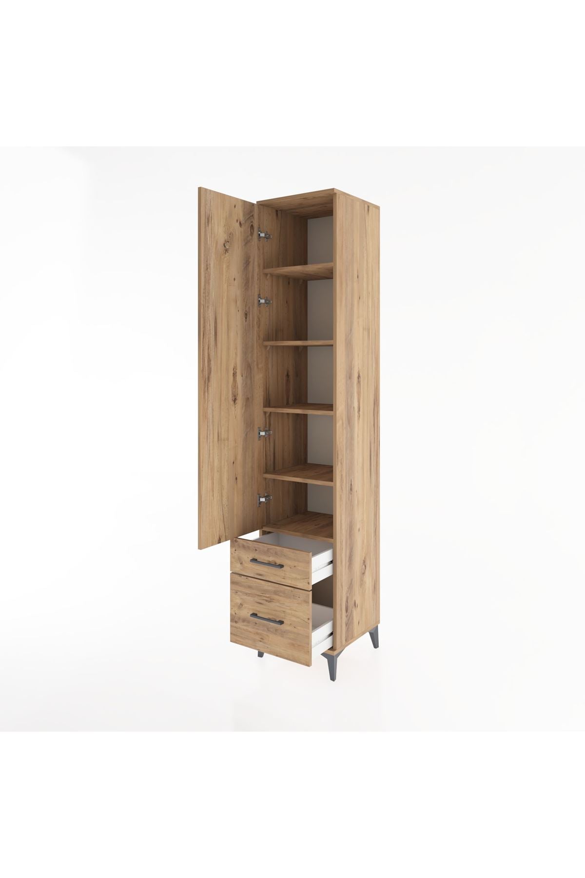 Hyperion Dolap 5 Raflı 2 Çekmeceli Tek Kapaklı 44x44x221 Çam-Çam