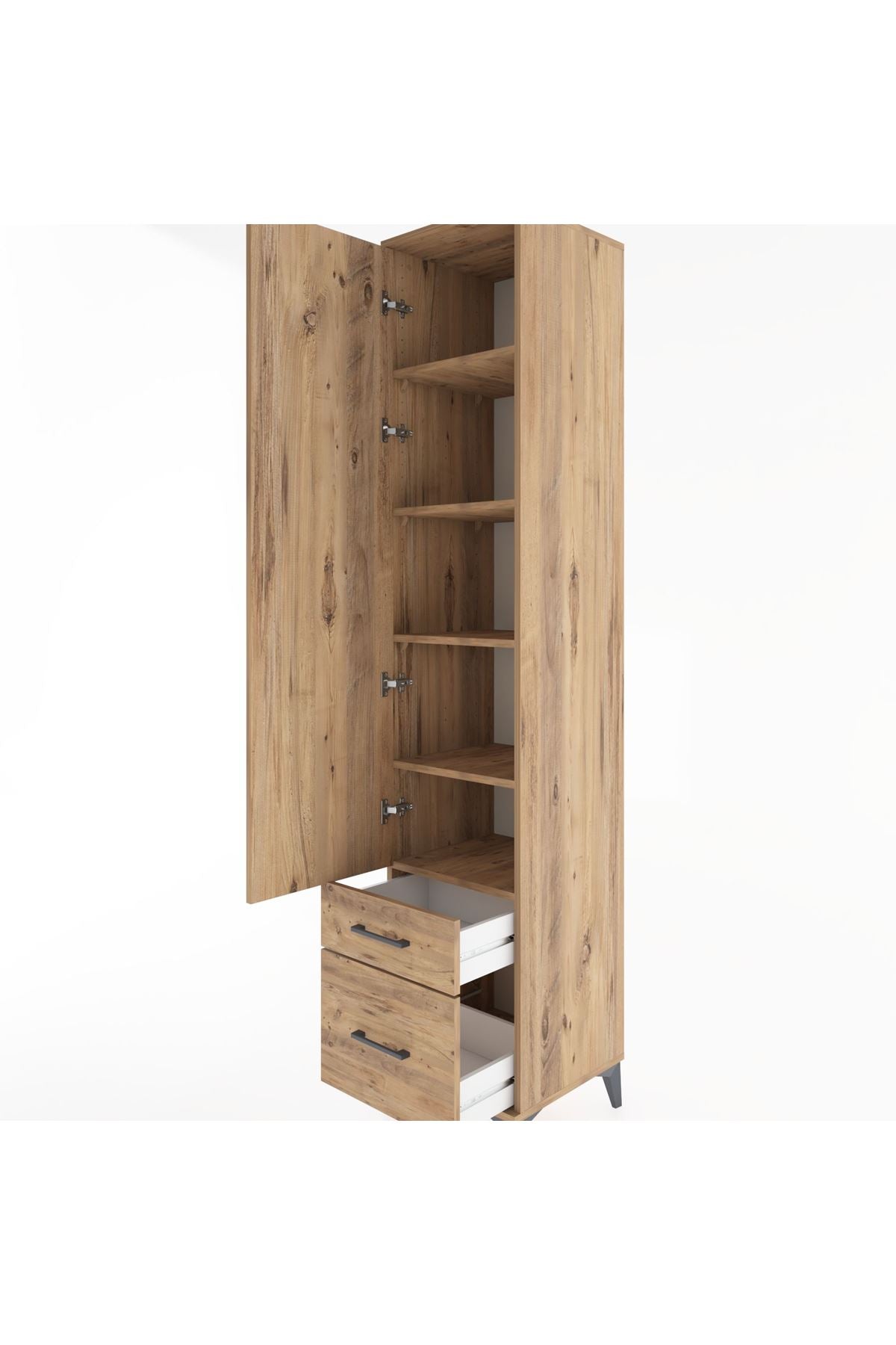 Hyperion Dolap 5 Raflı 2 Çekmeceli Tek Kapaklı 44x44x221 Çam-Çam