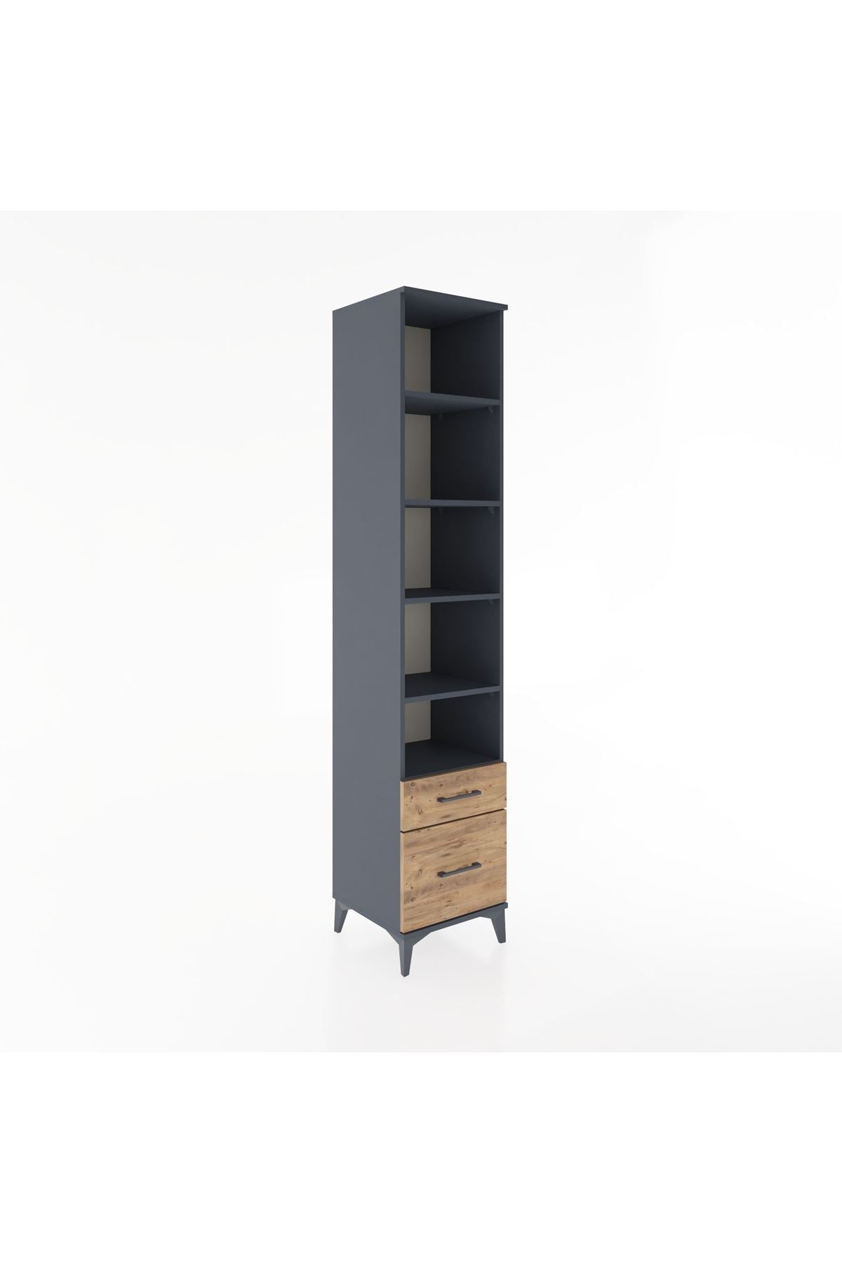 Hyperion Dolap 5 Raflı 2 Çekmeceli 44x44x221 Antrasit-Çam