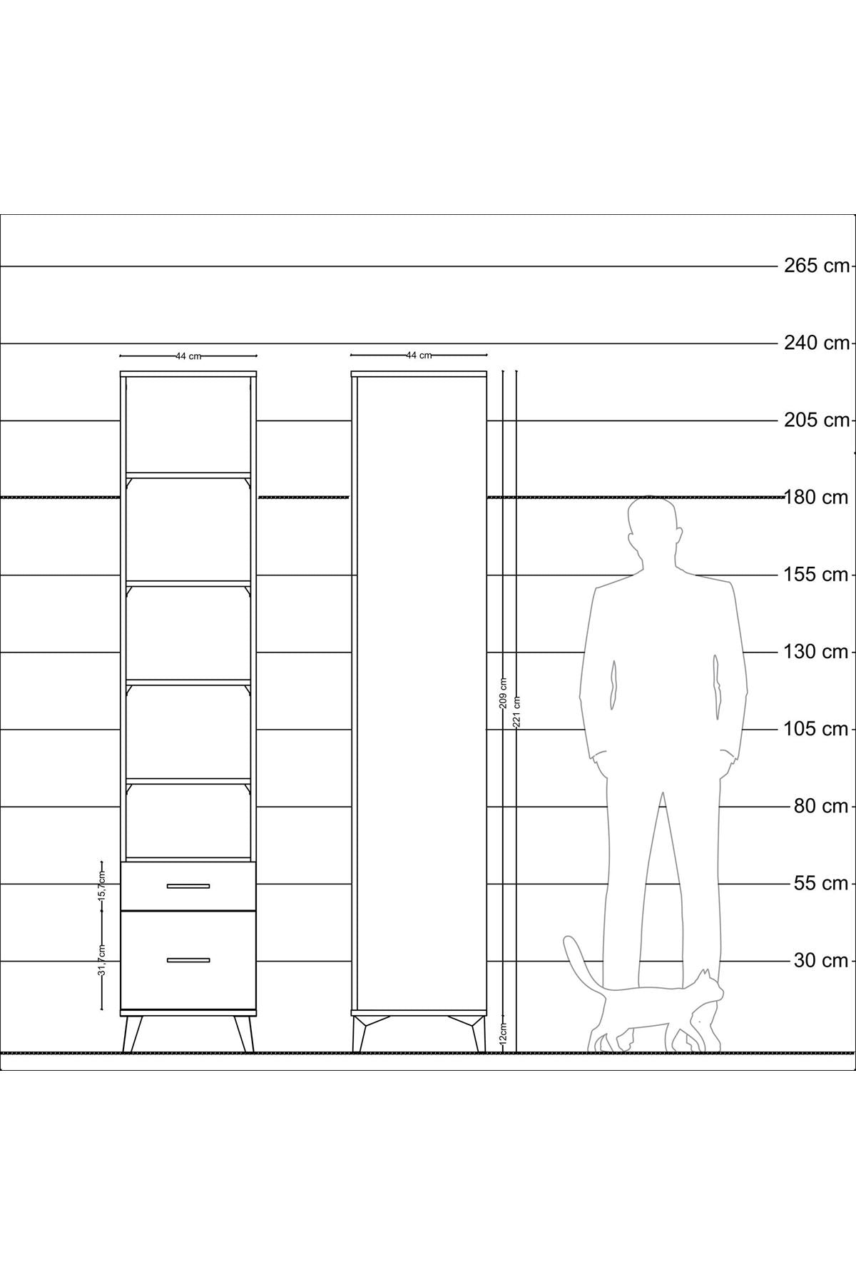 Hyperion Dolap 5 Raflı 2 Çekmeceli 44x44x221 Çam-Aytaşı