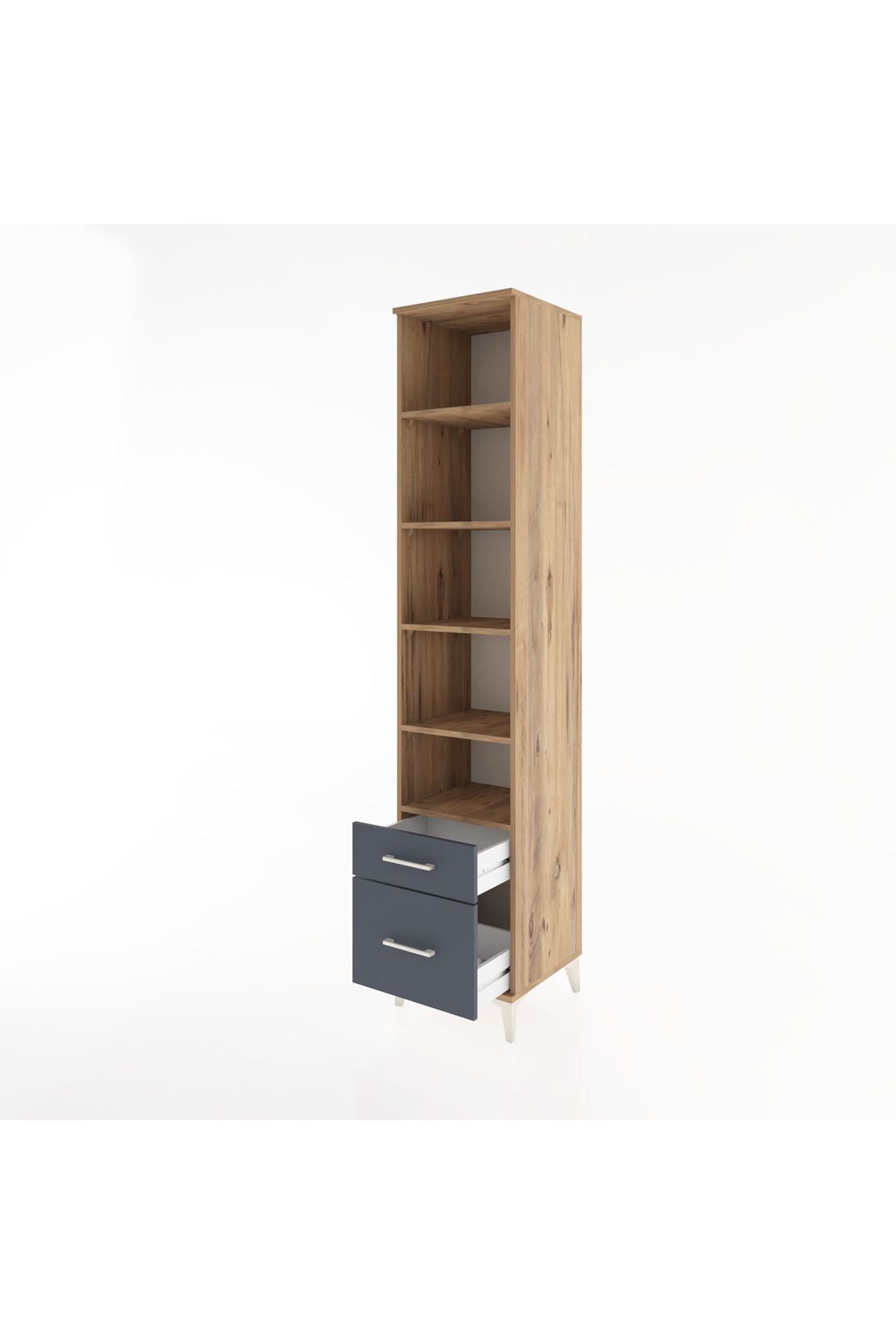 Hyperion Dolap 5 Raflı 2 Çekmeceli 44x44x221 Çam-Antrasit