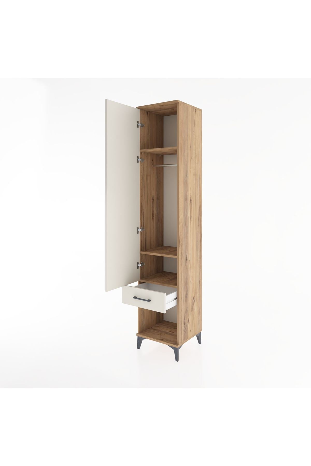 Hyperion Dolap 3 Raflı Tek Çekmeceli Tek Askılı 44x44x221 Çam-Aytaşı