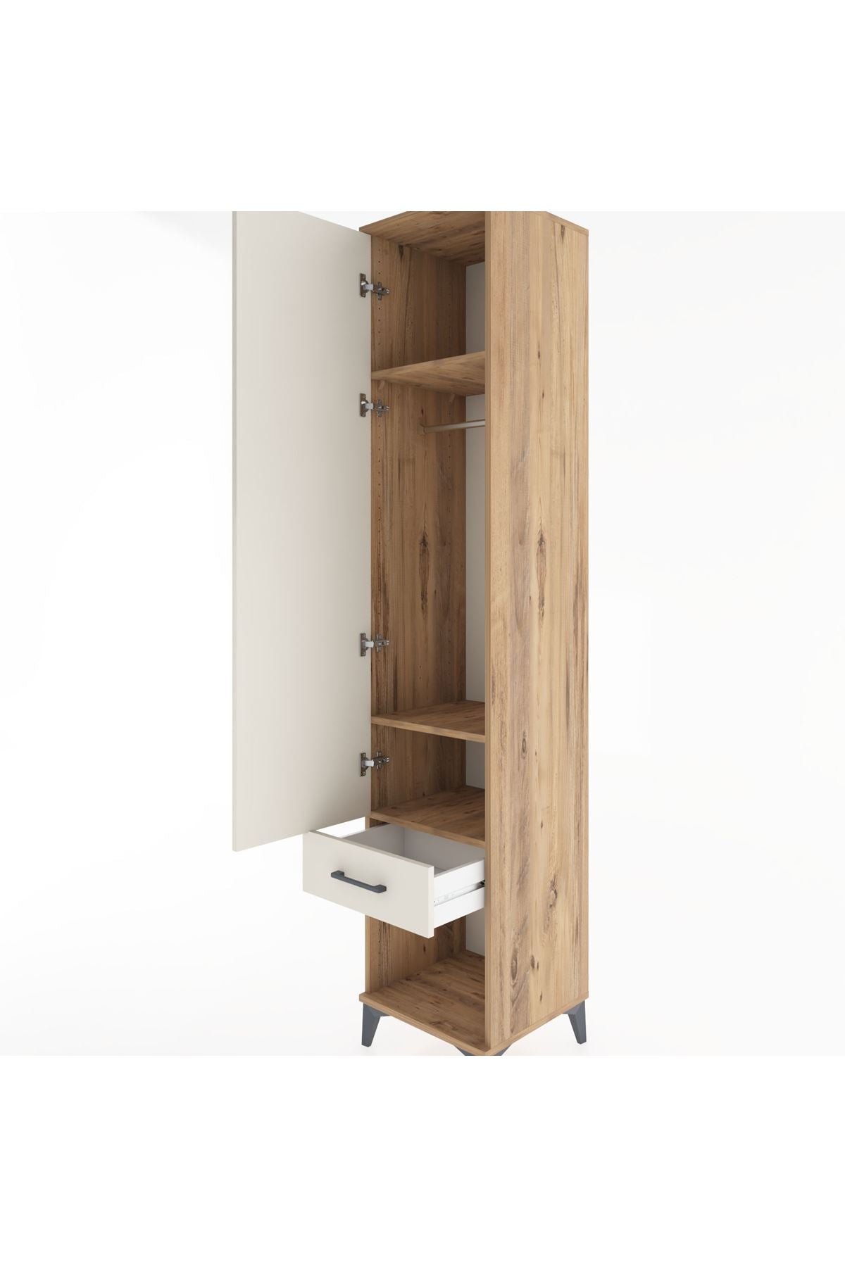 Hyperion Dolap 3 Raflı Tek Çekmeceli Tek Askılı 44x44x221 Çam-Aytaşı