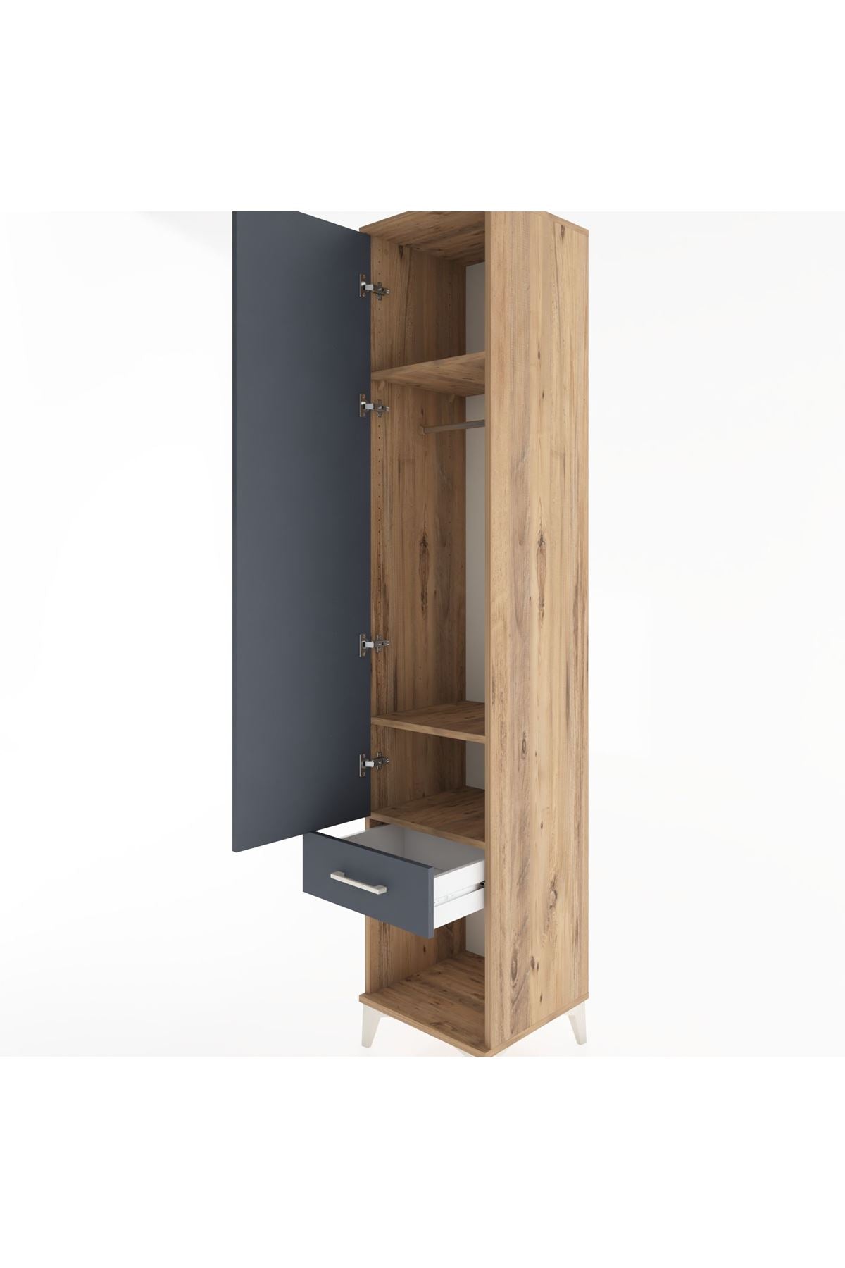 Hyperion Dolap 3 Raflı Tek Çekmeceli Tek Askılı 44x44x221 Çam-Antrasit