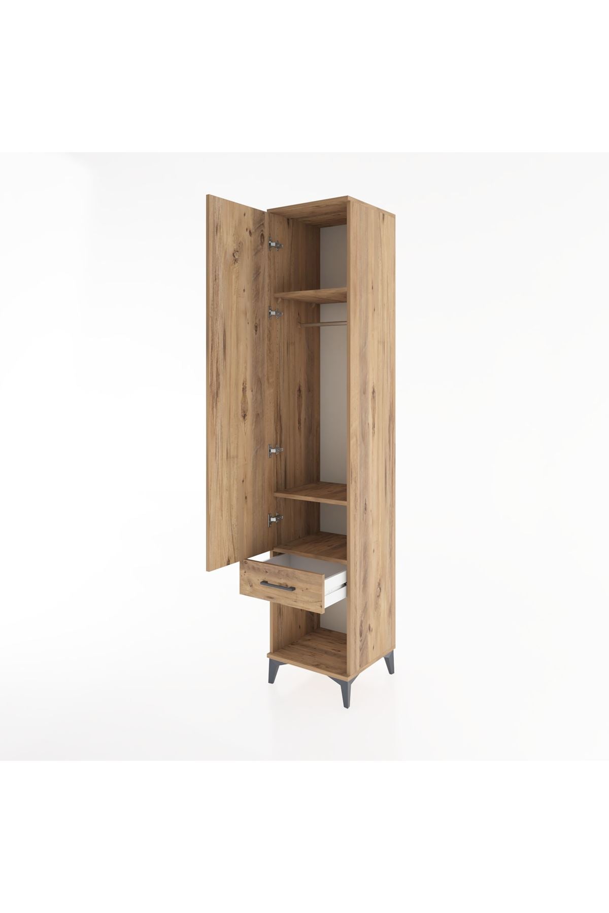 Hyperion Dolap 3 Raflı Tek Çekmeceli Tek Askılı 44x44x221 Çam-Çam