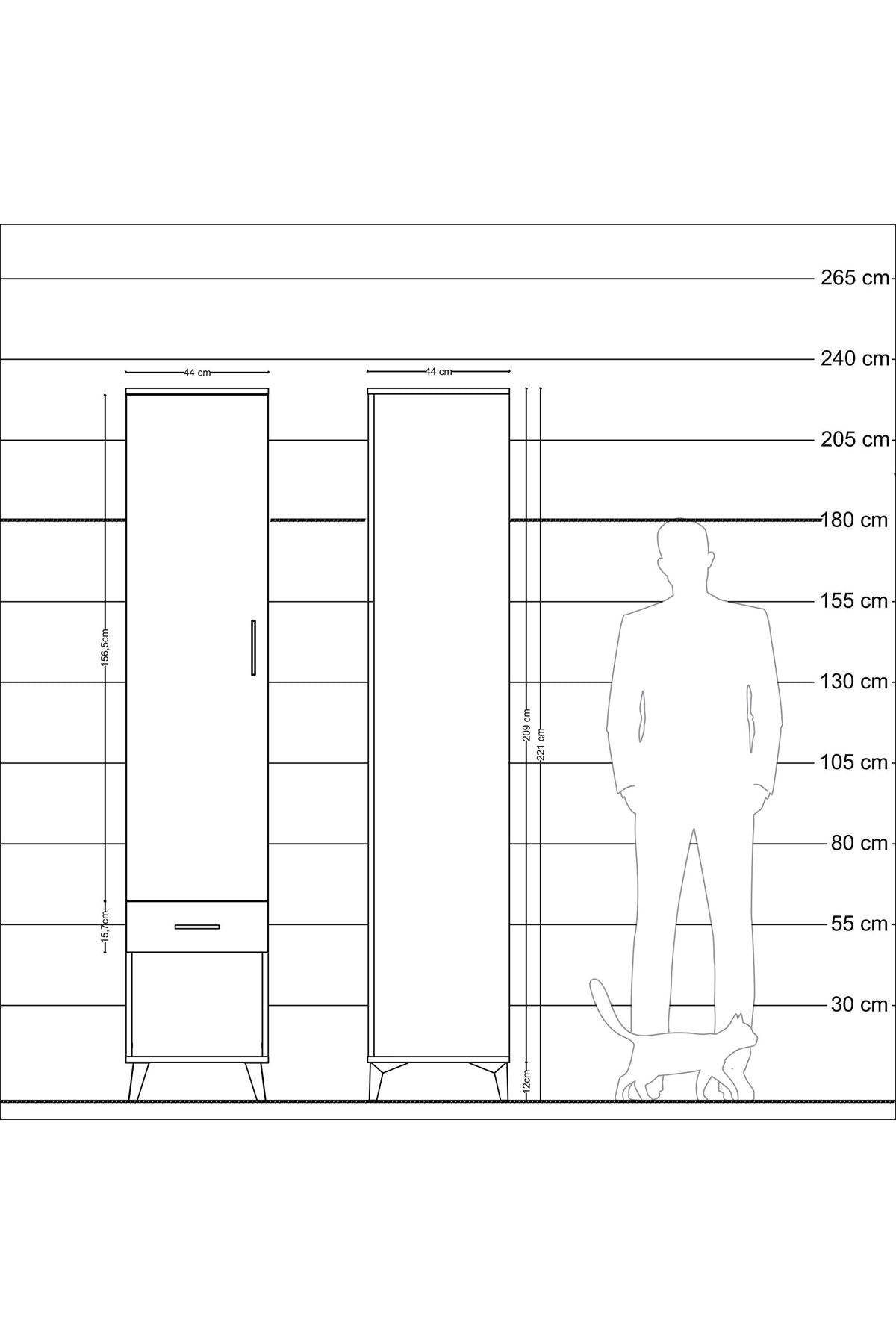 Hyperion Dolap 3 Raflı Tek Çekmeceli Tek Askılı 44x44x221 Çam-Çam