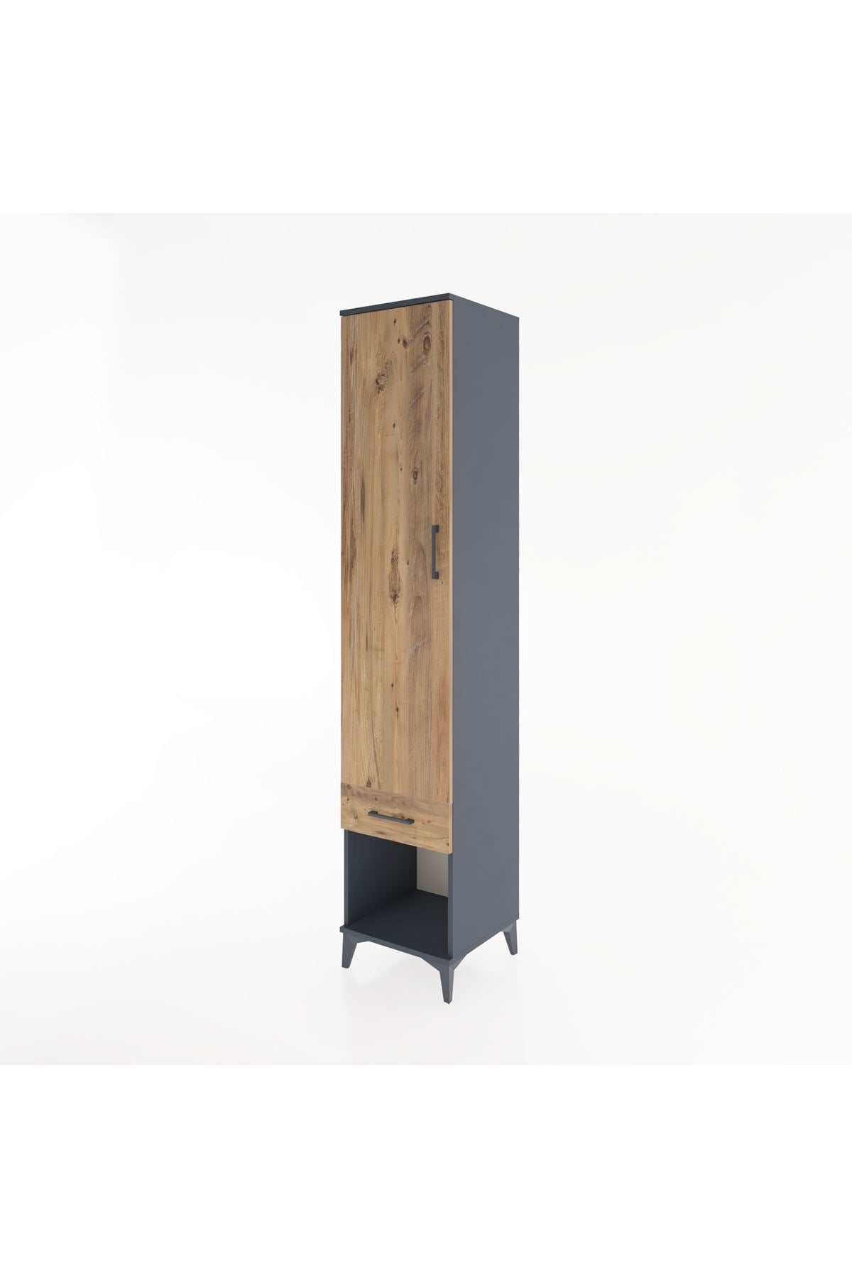 Hyperion Dolap 5 Raflı Tek Çekmeceli Tek Kapaklı 44x44x221 Antrasit-Çam