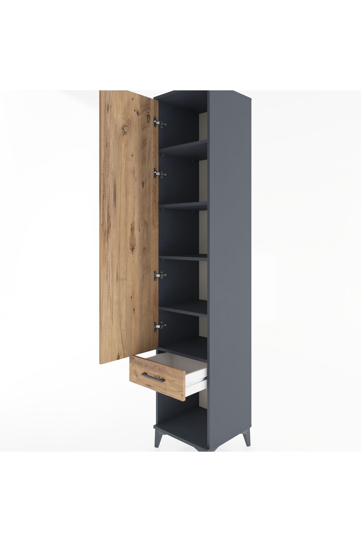 Hyperion Dolap 5 Raflı Tek Çekmeceli Tek Kapaklı 44x44x221 Antrasit-Çam