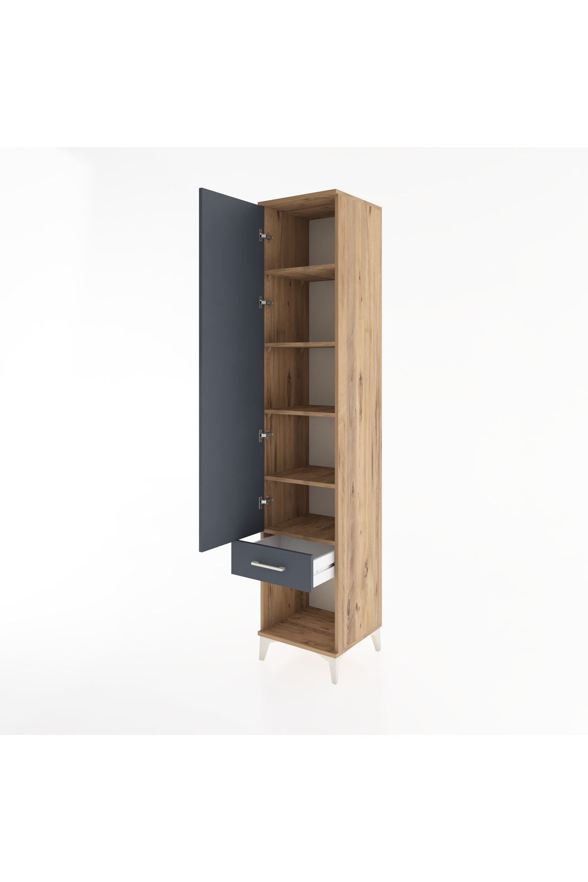 Hyperion Dolap 5 Raflı Tek Çekmeceli Tek Kapaklı 44x44x221 Çam-Antrasit