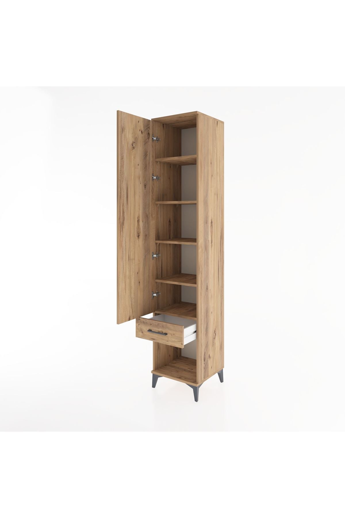 Hyperion Dolap 5 Raflı Tek Çekmeceli Tek Kapaklı 44x44x221 Çam-Çam