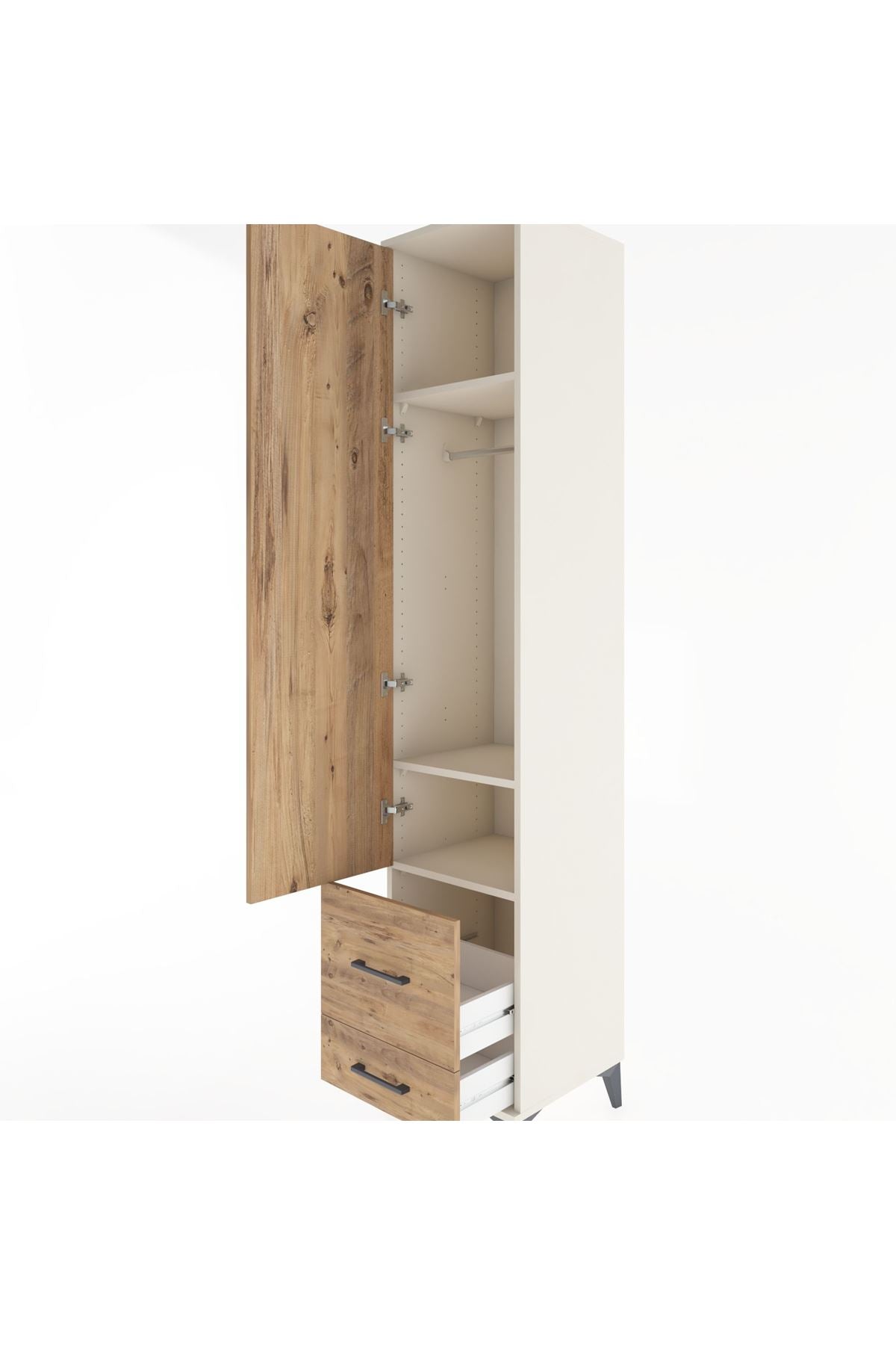 Hyperion Dolap 3 Raflı 2 Çekmeceli Tek Askılı 44x44x221 Aytaşı-Çam