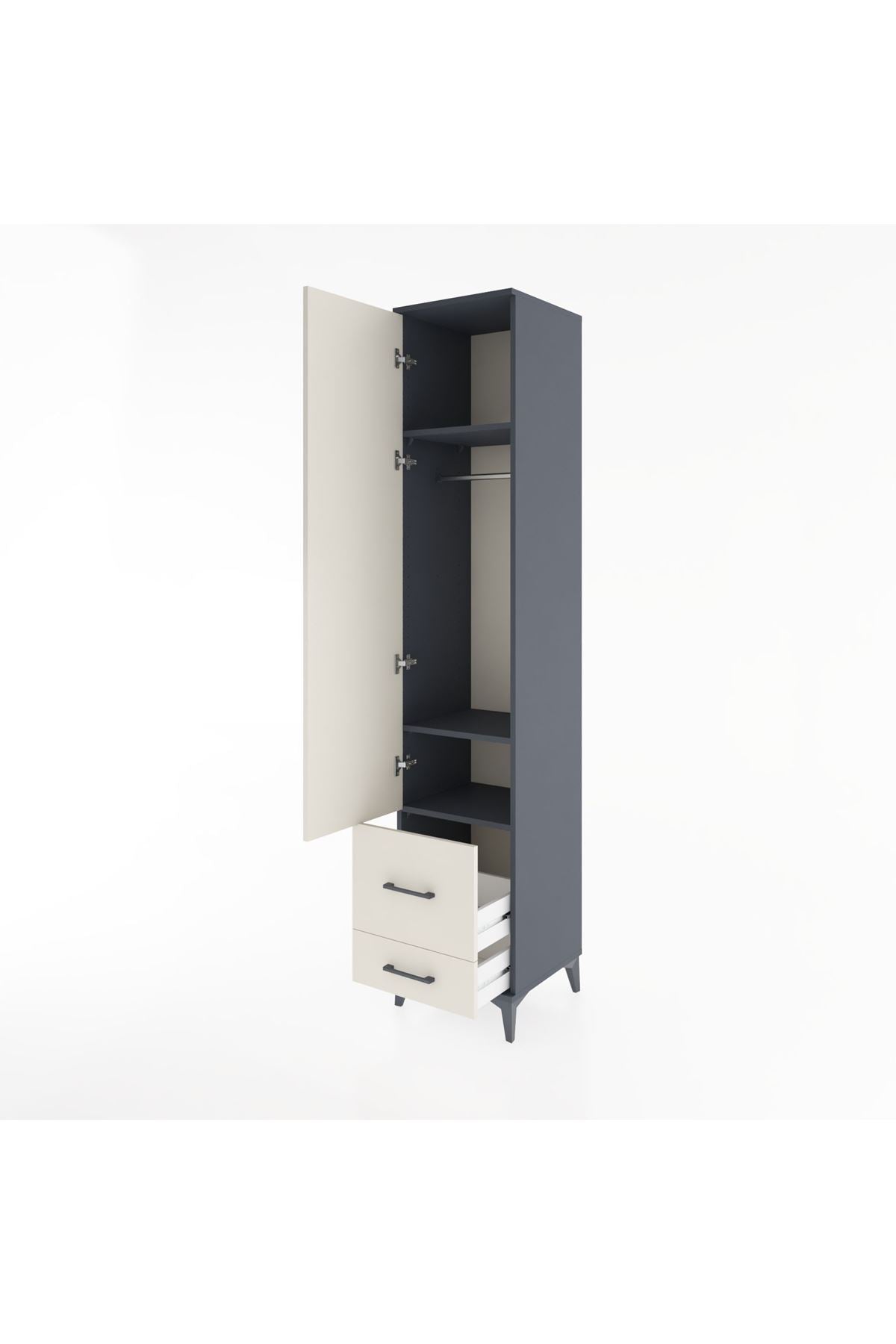 Hyperion Dolap 3 Raflı 2 Çekmeceli Tek Askılı 44x44x221 Antrasit-Aytaşı