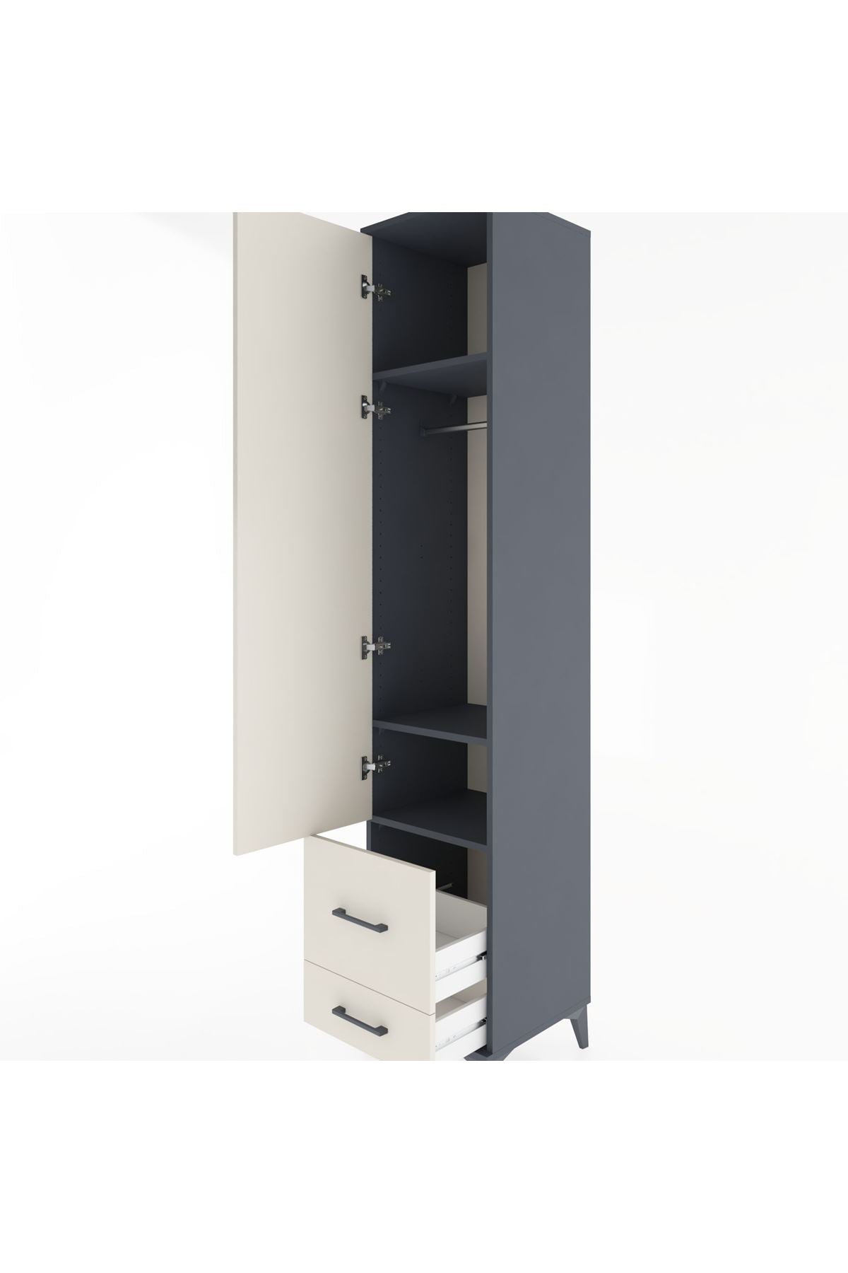 Hyperion Dolap 3 Raflı 2 Çekmeceli Tek Askılı 44x44x221 Antrasit-Aytaşı
